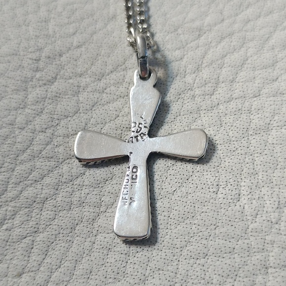 VintageTourquoise & Silver cross 1.25 x 1" Taxco Mexico - Picture 2 of 2